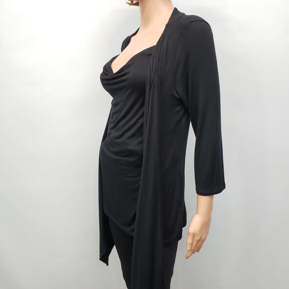 White House Black Market 2-Fer Layered Top Cardigan 2 in 1 Drapey Black M - Picture 5 of 10